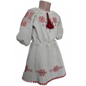 Комплект для дівчинки на льоні блузка з рукавом 3/4 і пишна спідничка 07026 Комплект для дівчинки на льоні блузка з рукавом 3/4 і пишна спідничка 07026