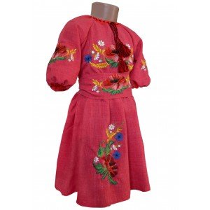 Коралова вишита сукня для дівчинки з рукавом 3/4 070222