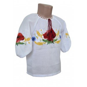 Вишиванка з маками для дівчинки з домотканого полотна з 3/4 рукавом 07028