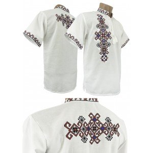 Чоловіча вишиванка з коротким рукавом з вишивкою на спині 11024 Чоловіча вишиванка з коротким рукавом з вишивкою на спині 11024